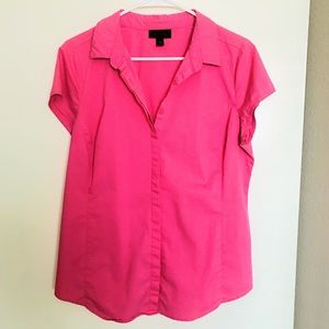 Large Pink Button Up Shirt for women short sleeves